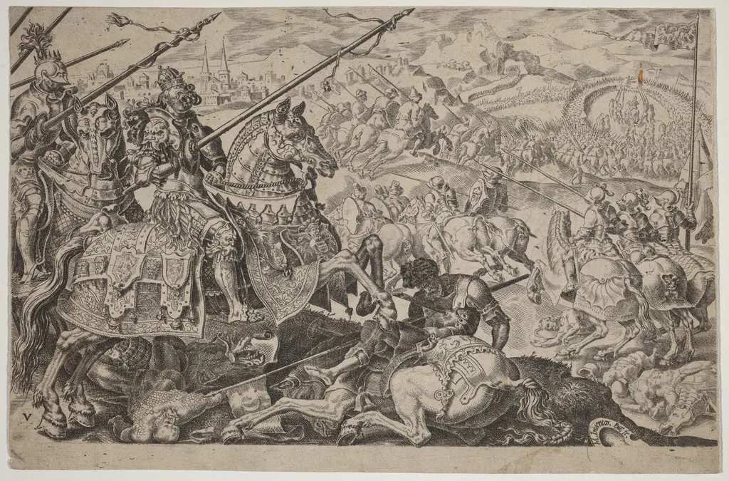 Suleiman the Magnificent Forced to Raise the Siege of Vienna, by Dirck Volckertz Coornhert, ink, 1555