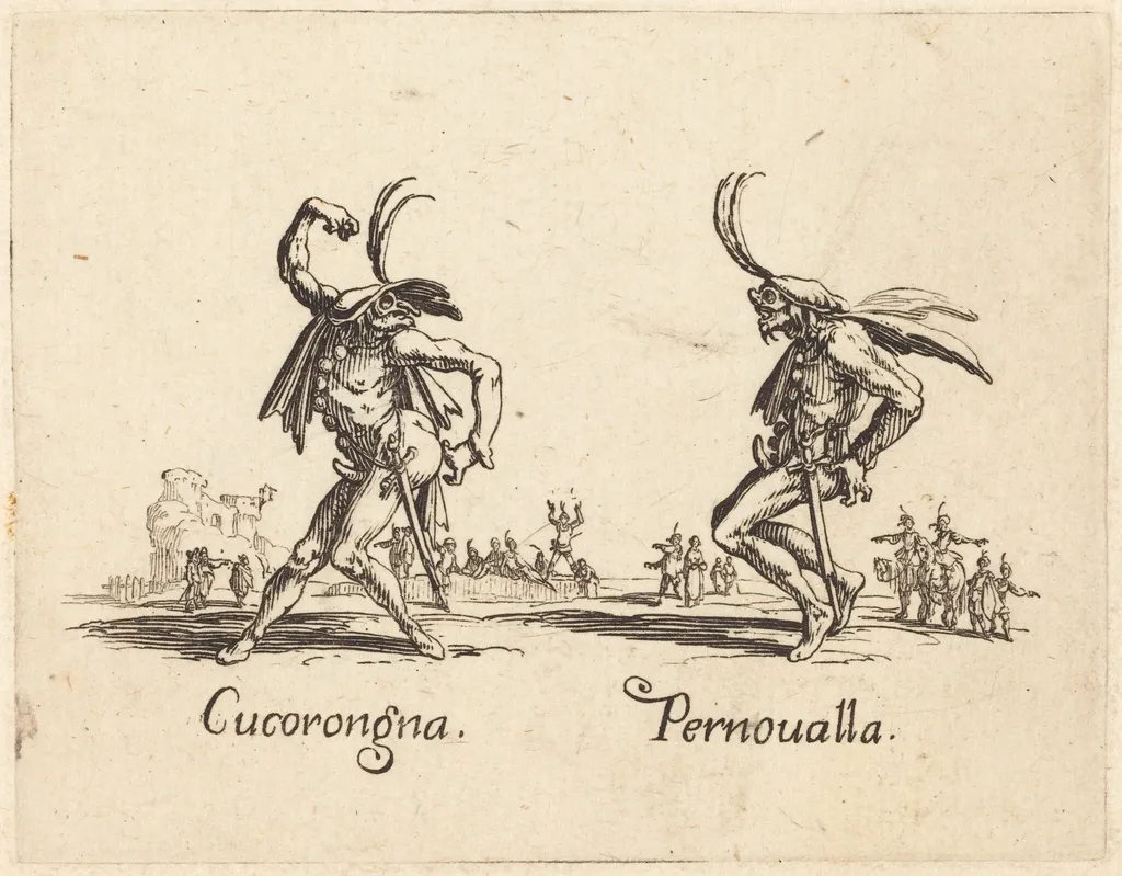 Cucorongna and Pernoualla, by Jacques Callot, ink, 1622