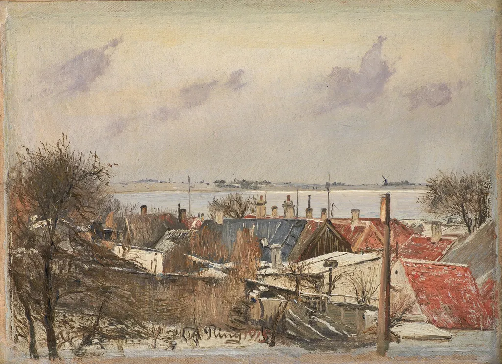 Udsigt over Sankt Jørgensbjerg og Roskilde Fjord. Vinterdag, by Laurits Andersen Ring, unspecified, 1915