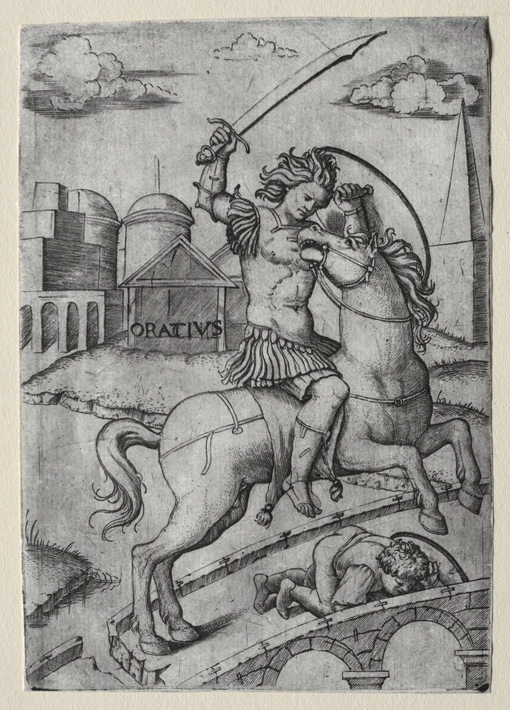Horatius Cocles Defending the Sublician Bridge, by Marcantonio Raimondi, 1518