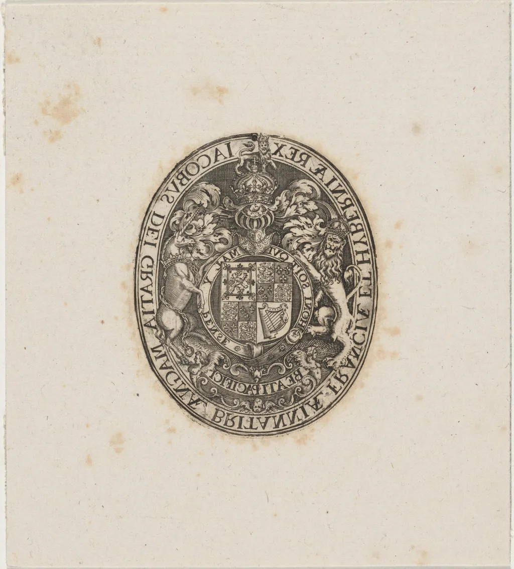 Shield of James I, by Simon van de Passe, ink, 1621