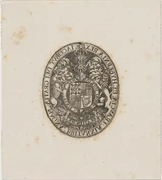 Shield of James I, by Simon van de Passe, ink, 1621