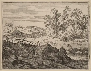 Shepherd with Lamb, by Allart van Everdingen, ink, 1650