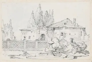 House and Trees across a Garden Wall, by Joseph-Marie Vien, graphite, 1747