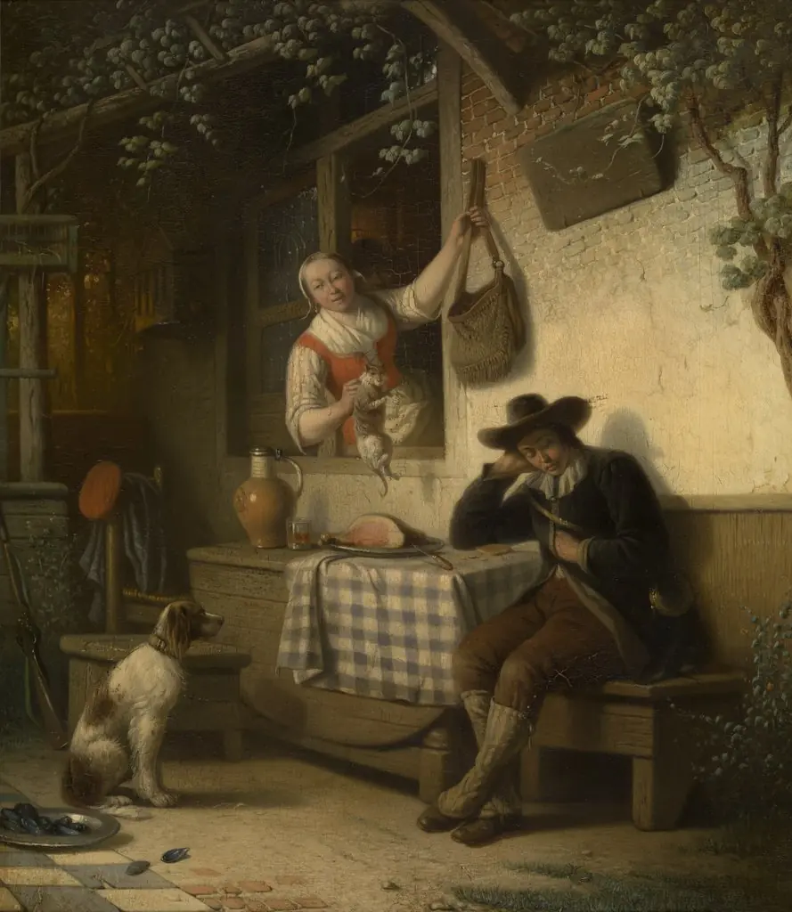 Resting Hunter, by Ferdinand de Braekeleer the Elder, oil, 1868
