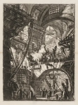 The Prisons:  A Perspective of Arches with a Smoking Fire in the Center, by Giovanni Battista Piranesi, 1749