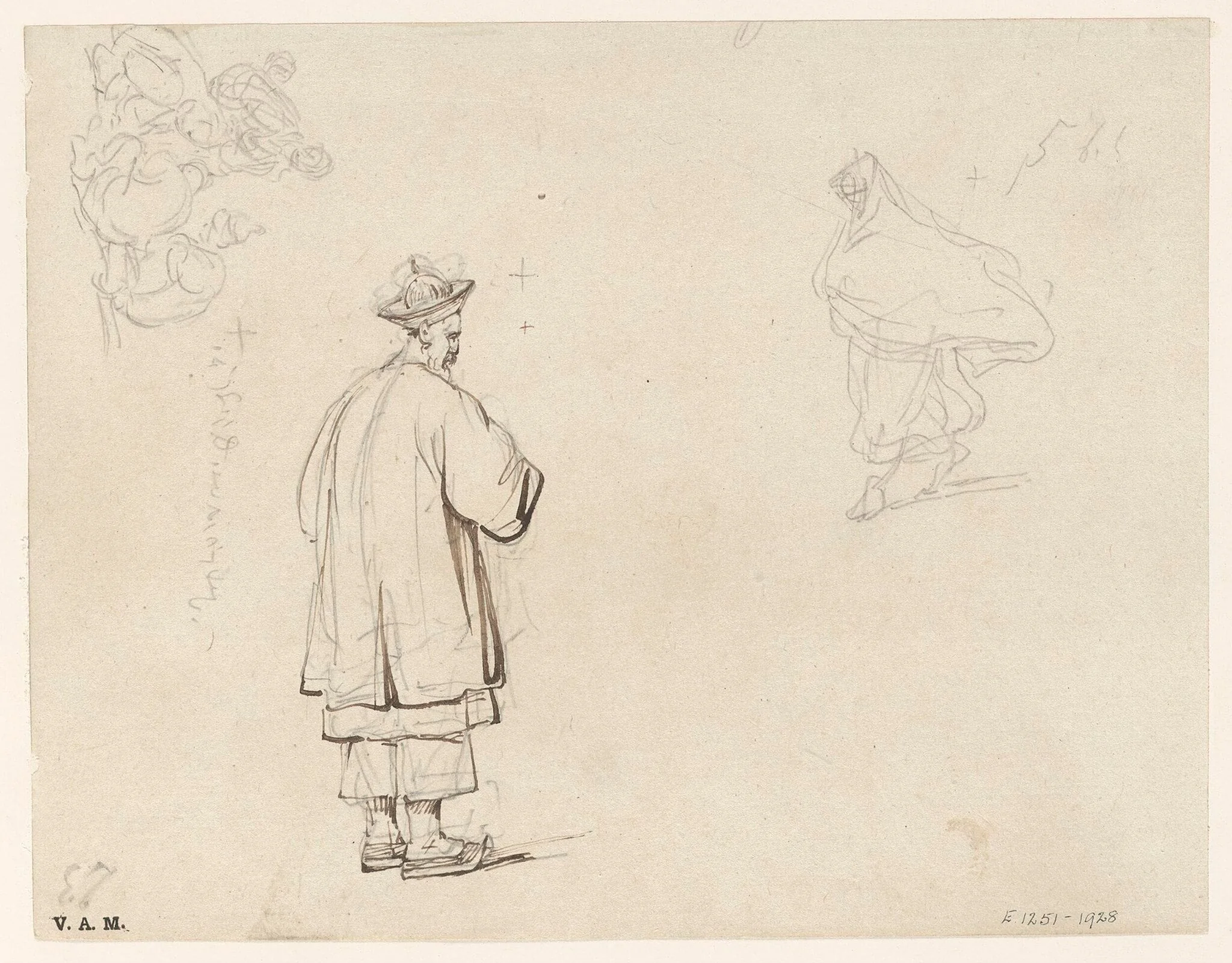 A Chinese official, with two other sketches, detail