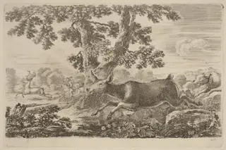 Deer Chased by a Dog to the Right, by Stefano Della Bella, ink, 1637