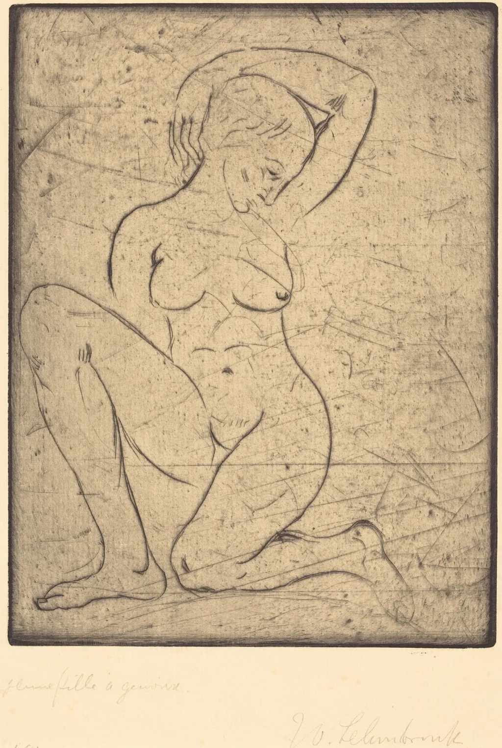Kneeling, Small (Kniende, klein), by Wilhelm Lehmbruck, ink, 1910