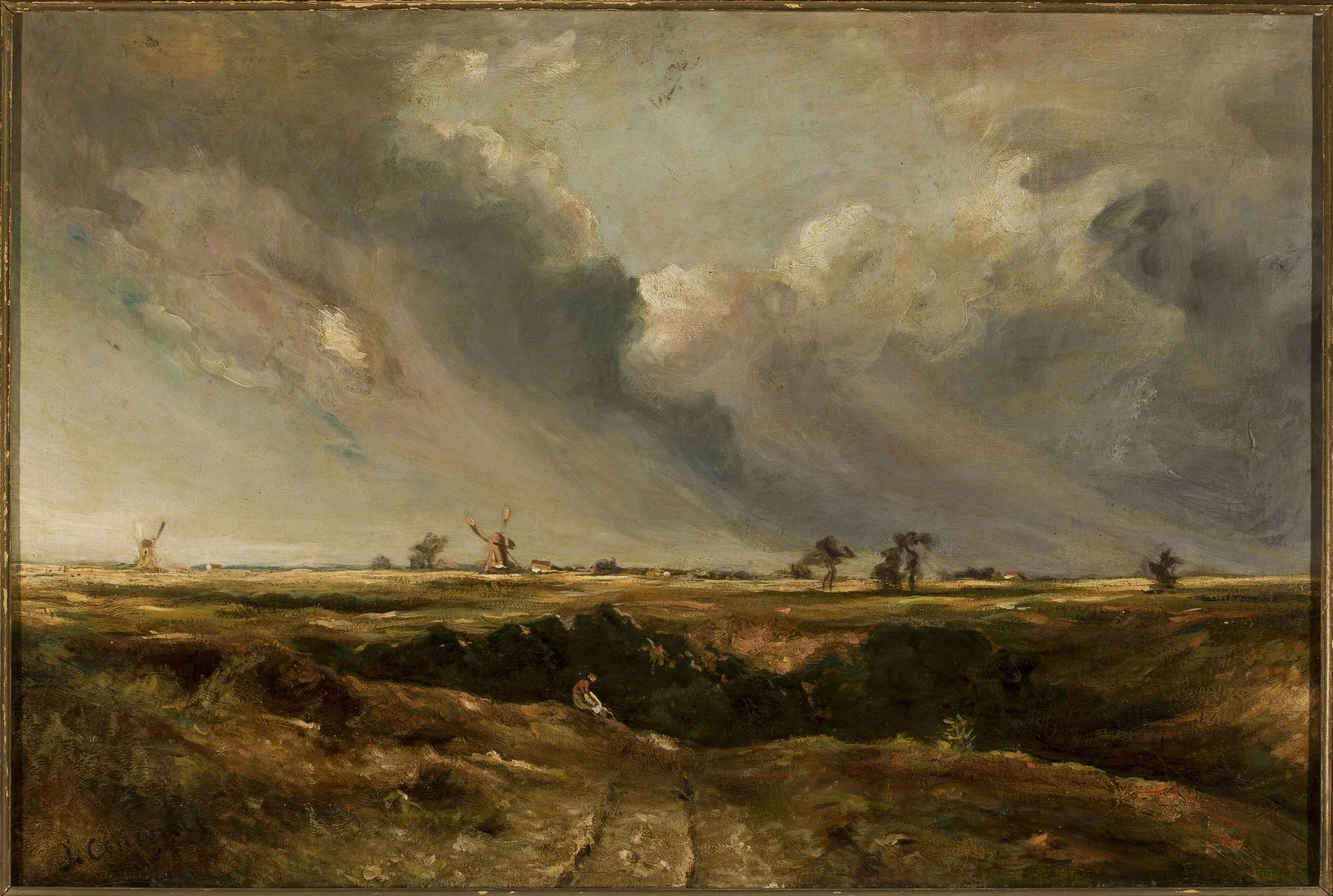 Landscape with windmills, detail