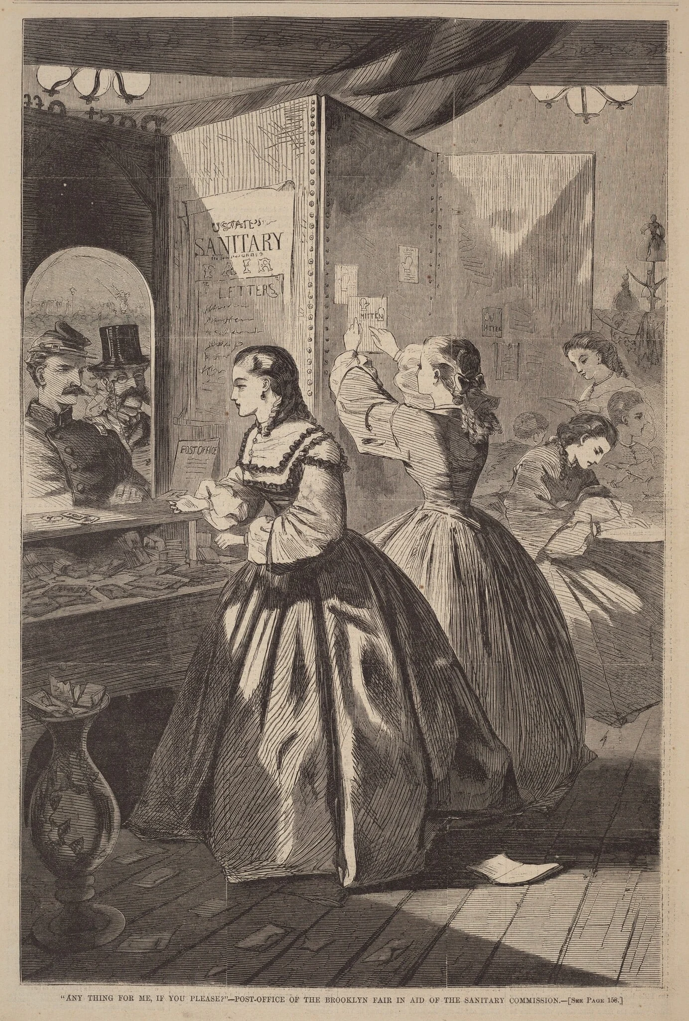 "Any Thing for Me, If You Please?" - Post Office of the Brooklyn Fair in Aid of the Sanitary Commission, detail
