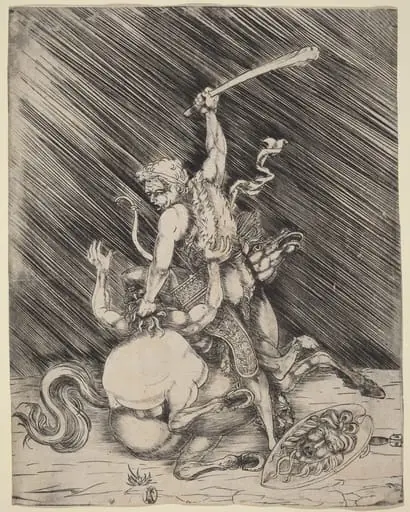 Hercules and Cacus, by Master of 1515, ink, 1518