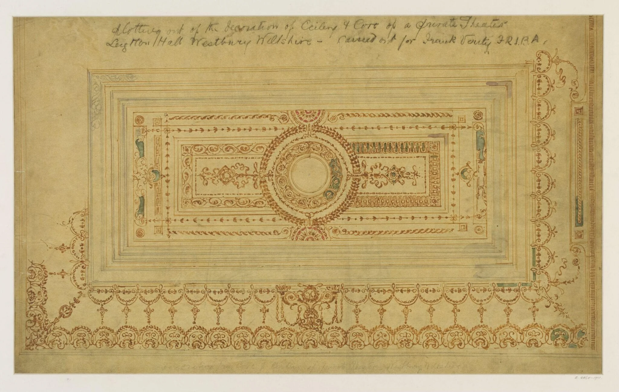 Design for decoration of private theatre at Leighton Hall, detail