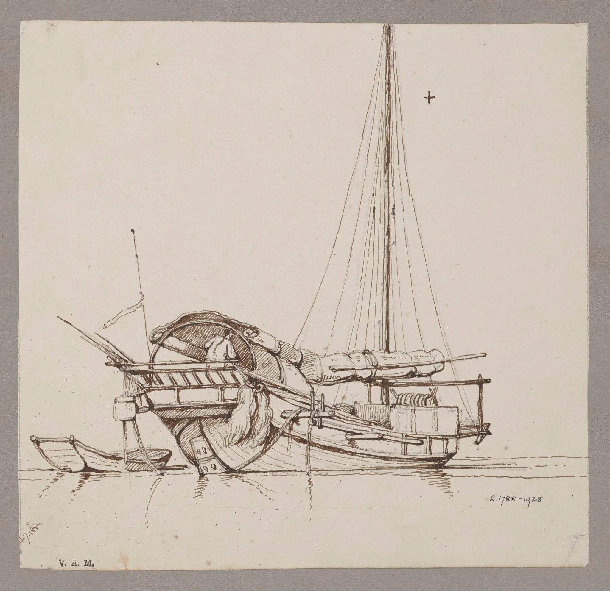 A junk with sails furled, detail