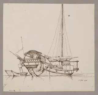 A junk with sails furled, by George Chinnery, 4