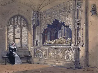 The supposed tomb  of Thomas Fiennes, in Herstmonceux Church,  Sussex, looking south-east from the North Chapel, by Joseph Nash, watercolor, 1866