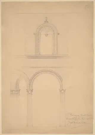Bologna Brick Wall, by John Russell Pope, graphite, 1896