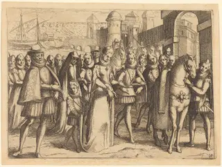 Arrival at Valencia, by Jacques Callot, ink, 1612