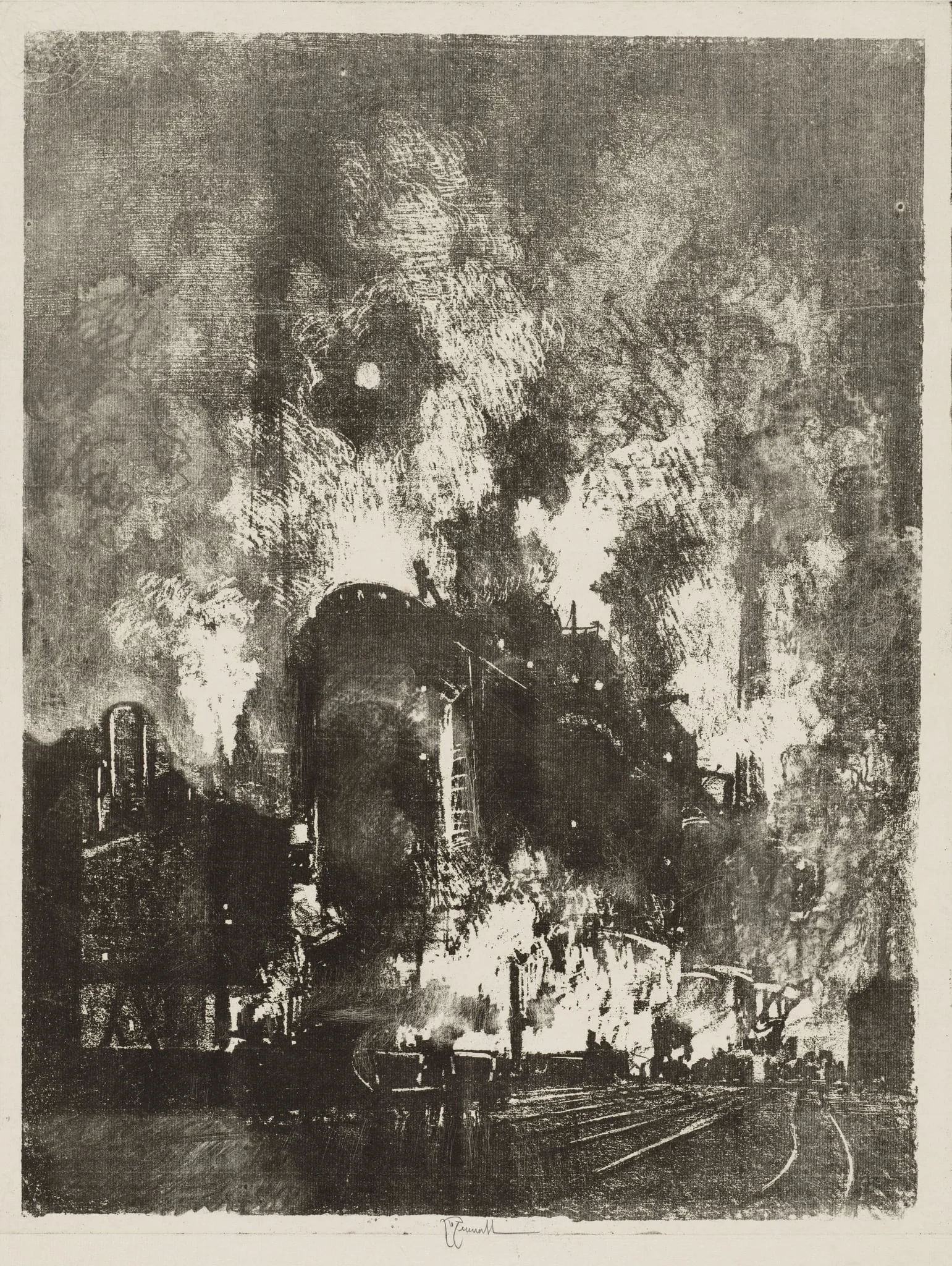 English War Work: Furnaces at Night, detail