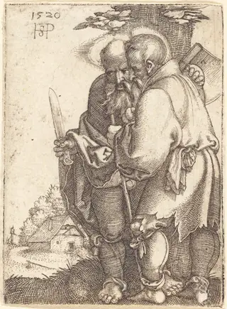Saint Bartholomew and Saint Matthias, by Sebald Beham, ink, 1520