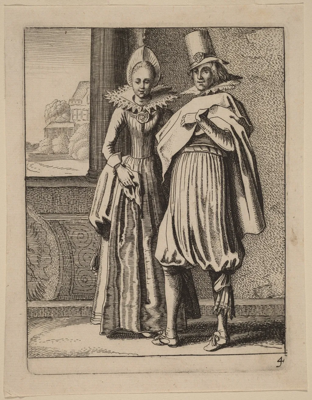 Two Figures in Costume, by Velde, Jan van de, II, ink, 1617