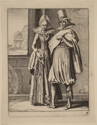 Two Figures in Costume, by Velde, Jan van de, II, ink, 1617