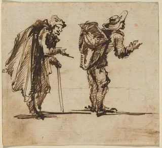 An Old Man with a Cape and a Rustic with a Backpack, by Giovanni Battista Piranesi, ink, 1754