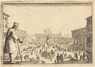 Piazza SS. Annunziata, Florence, by Jacques Callot, ink, 1617