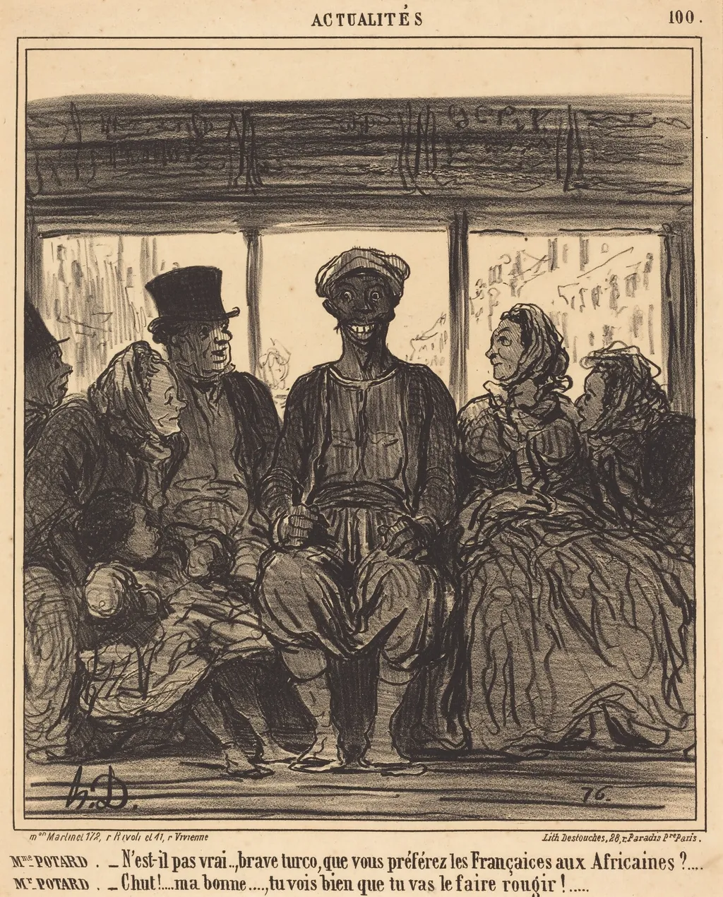 Actualités: Mme. Potard - N'est-il pas vrai, brave turco..., by Honoré Daumier, ink, 1859