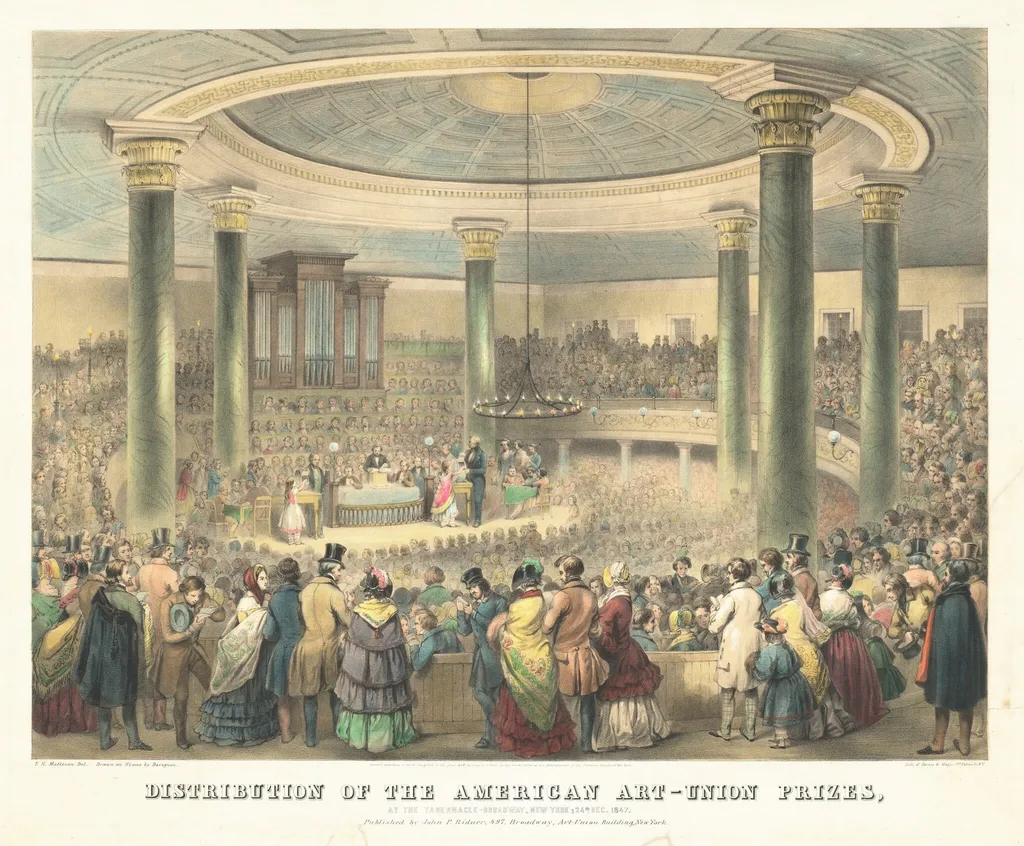 Distribution of the American Art-Union Prizes, by Francis D'Avignon, ink, 1848