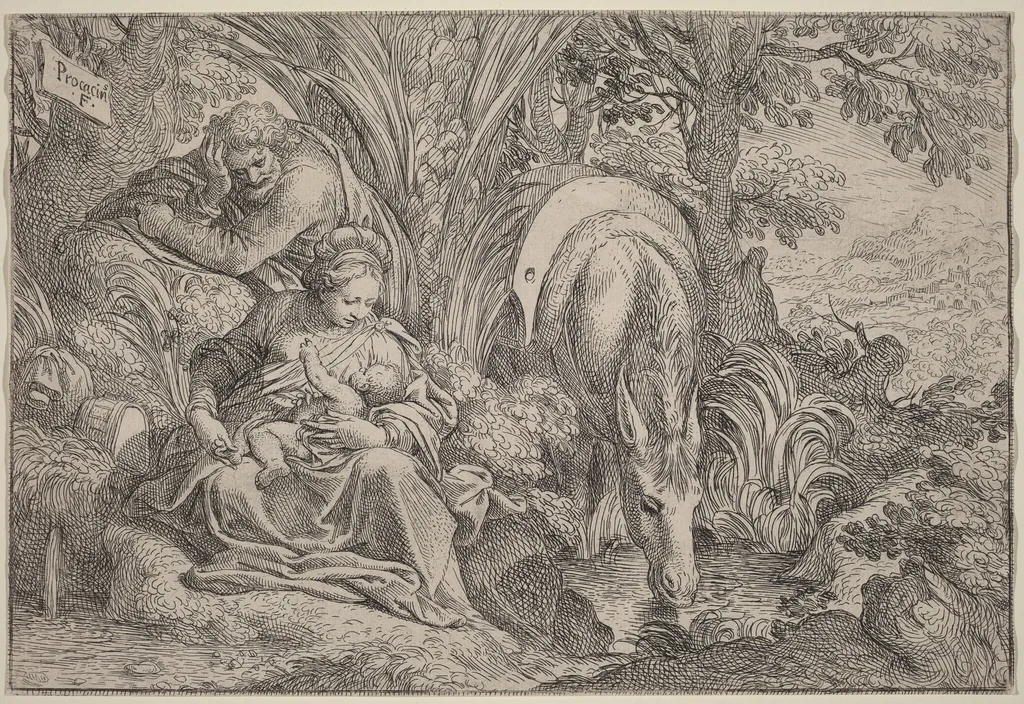 The Rest on the Flight into Egypt, by Camillo Procaccini, ink