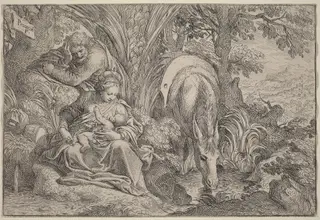 The Rest on the Flight into Egypt, by Camillo Procaccini, ink