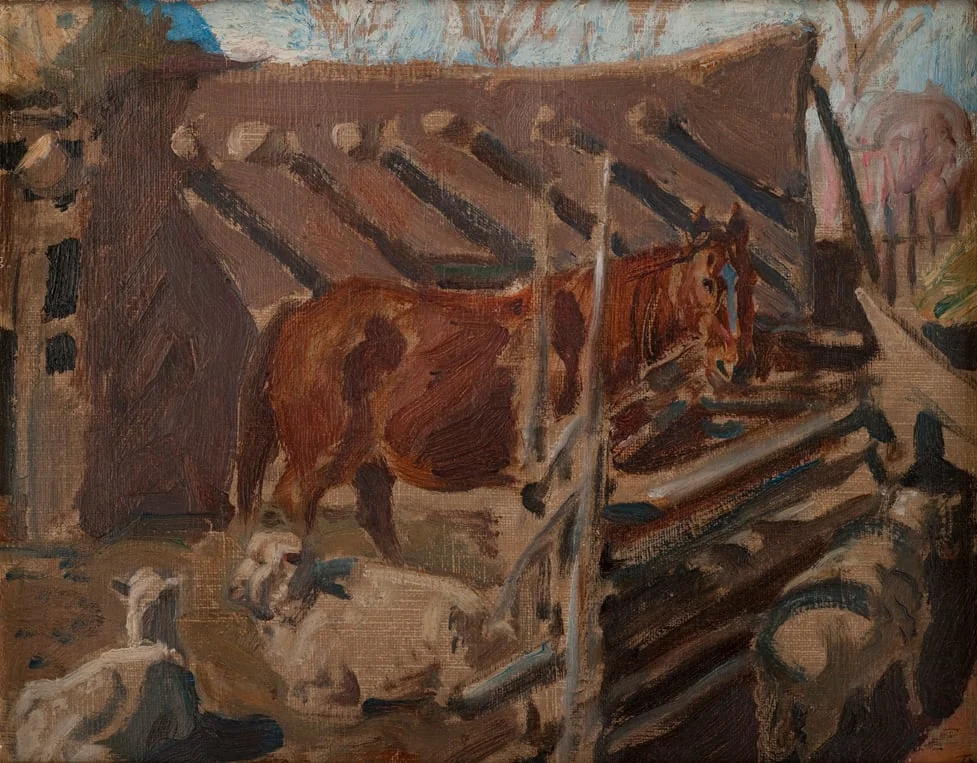 Hevonen ja lampaat, detail