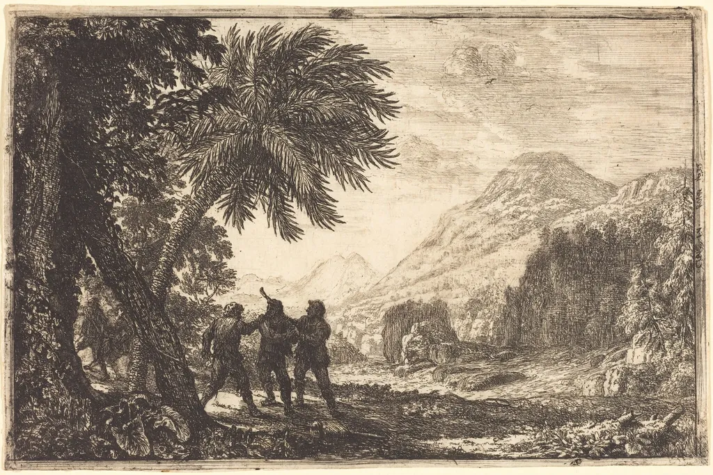 Landscape with Brigands (Scène de brigands), by Claude Lorrain, ink, 1633