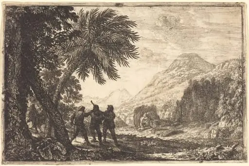 Landscape with Brigands (Scène de brigands), by Claude Lorrain, ink, 1633