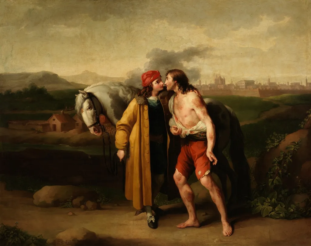 San Francisco abrazando a un leproso, by Zacarías González Velázquez, oil, 1794