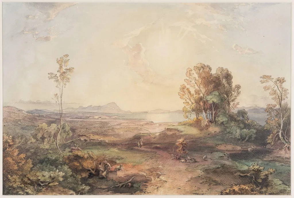 Landscape with figures, sheep and goats, by Carl Rottmann, watercolor, 1838