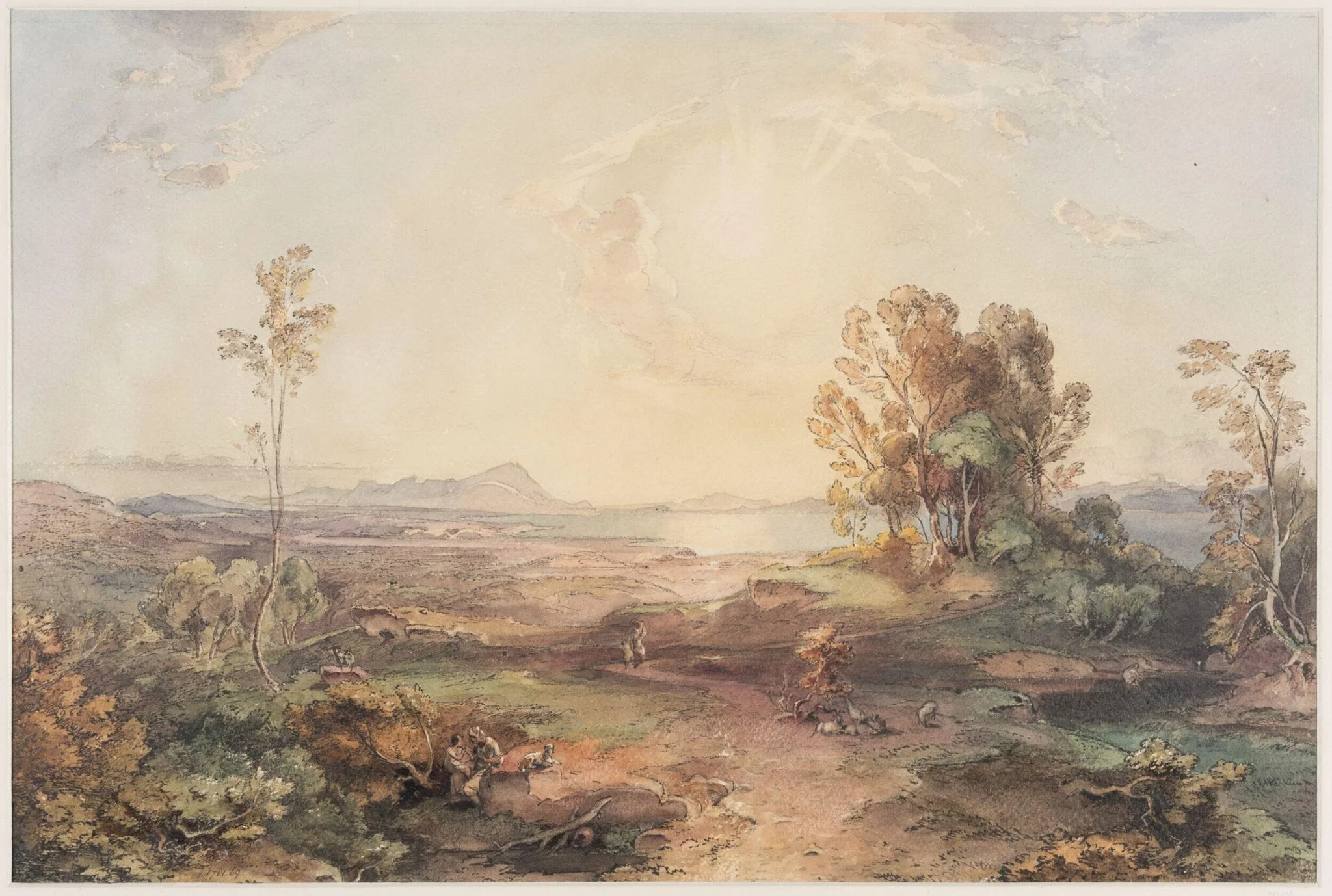 Landscape with figures, sheep and goats, detail