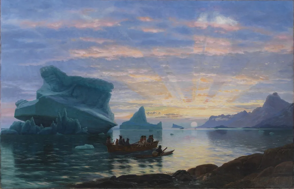 Midnatsstemning ved den grønlandske kyst, by Carl Rasmussen, oil, 1872