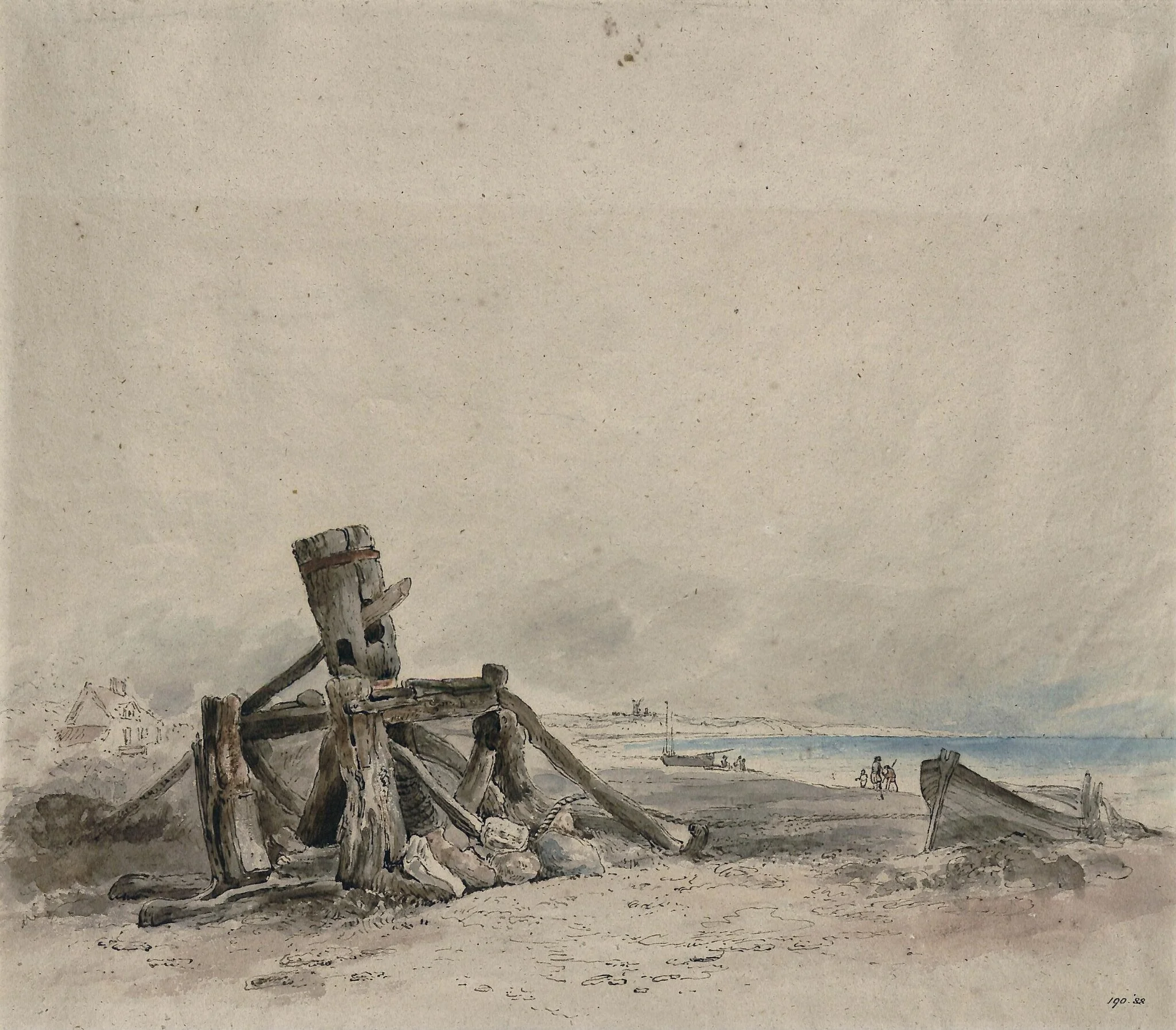 Coast scene with a capstan, probably near Brighton, detail