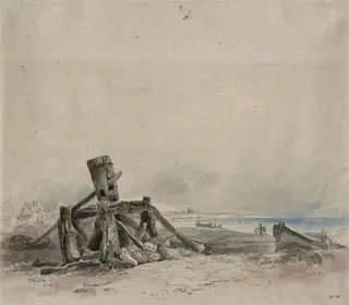 Coast scene with a capstan, probably near Brighton, by John Constable, watercolor, 1824
