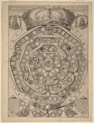 Talbot's Rose:  A Record of the Knights of the Garter, 1486-1589, by Jodocus Hondius I, ink, 1589