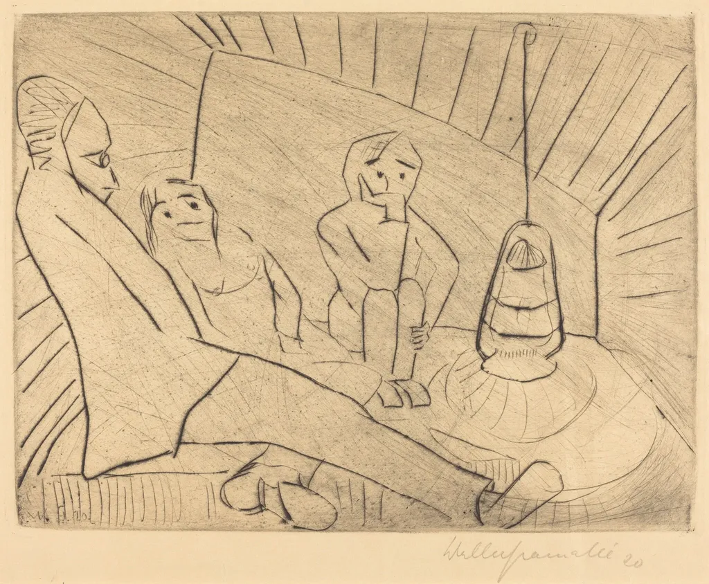 Three People in an Atelier, by Walter Gramatté, ink, 1920