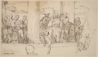 Study after Domenichino, by Elihu Vedder, ink, 1858