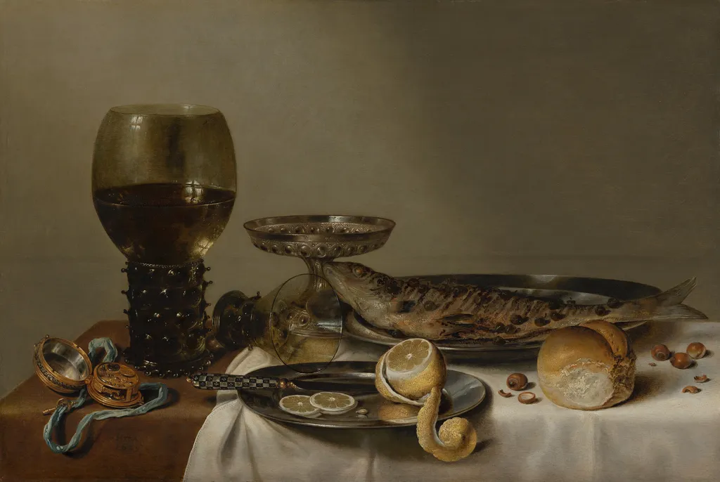 Still Life with a Roemer and a Watch, by Willem Claesz Heda, oil, 1629