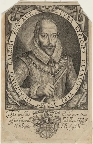 Sir Walter Raleigh, by Simon van de Passe, ink, 1621
