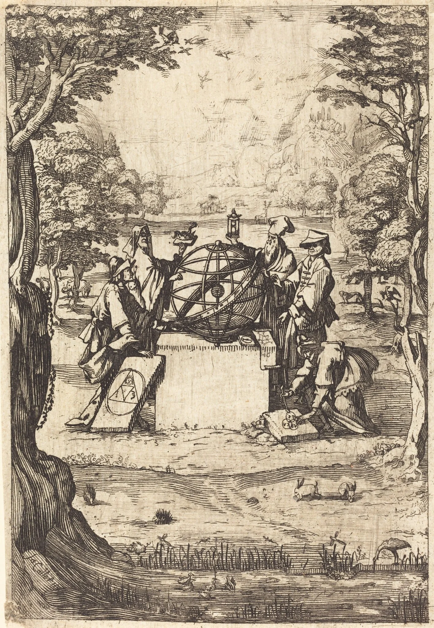 Frontispiece for the Sacred Cosmologia (Title With Astrologers), detail