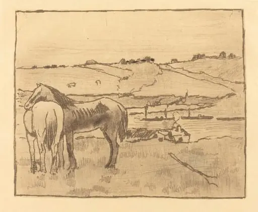 Horses in the Meadow (Chevaux dans la prairie), by Edgar Degas, ink, 1892