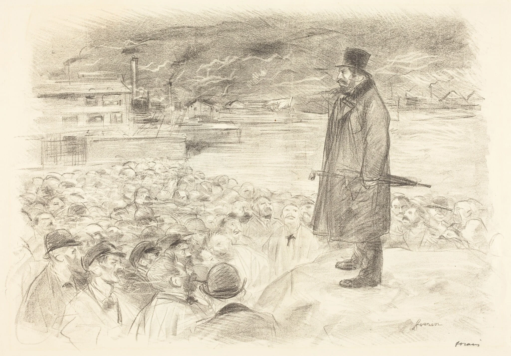a) Scène de grève (3e planche) (Scene of a Strike) (third plate) (recto); b) Untitled (verso), detail
