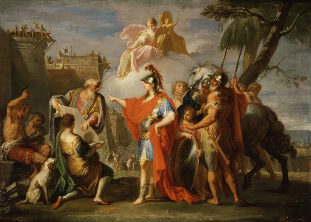 Alexander the Great Founding Alexandria, by Placido Costanzi, oil, 1736